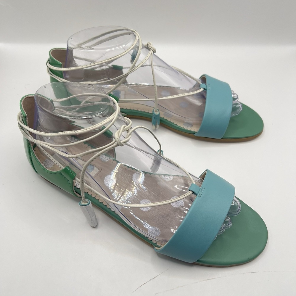 Boden Sienna Leather Strappy Flat 40 EU/9 US Two Tone Aqua/Mint Green Gladiator